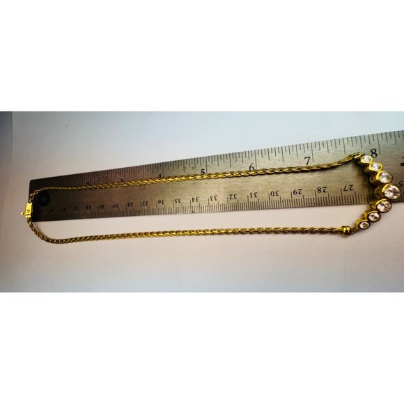 Vintage V Necklace CZ 7-Stone Gold Over Sterling Silver 925, 16", 14.8g Estate - Picture 6 of 10